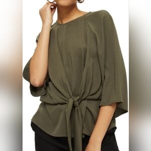 Topshop Olive Green Slouchy Knot Front Blouse